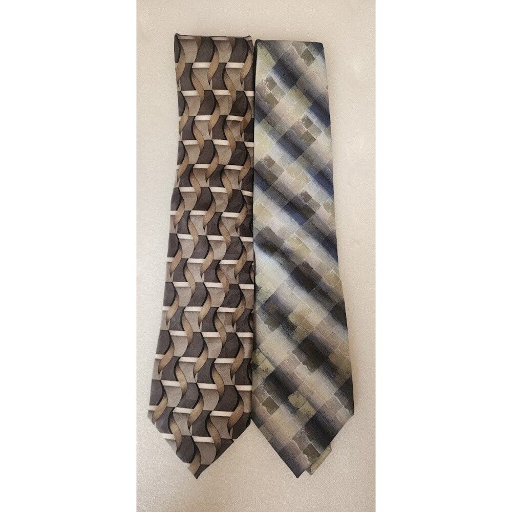 Kilburne & Finch Stafford Men Neck Tie 2pc Set 100% Silk Gray Tan Blue Hand Sewn